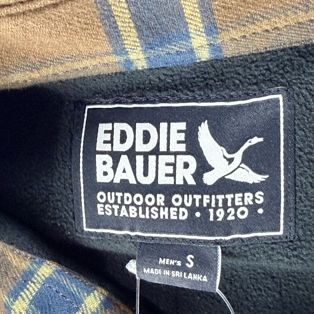 Eddie Bauer Mens Fleece Lined Field Flannel Shirt Jacket Brown Plaid Small NWT